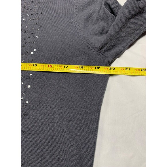 Cable & Gauge Sequin Cardigan Sweater Gray Silver 3/4 Sleeves Womens L - Picture 5 of 9
